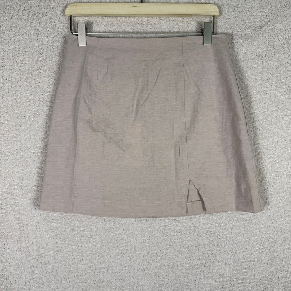 Beginning Boutique Mini Skirt with‎ Slit Size M Neutral Taupe A-Line Short Skirt